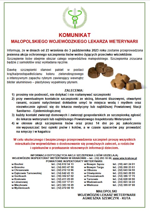 Komunikat, dot. ochronnego szczepienia lisów