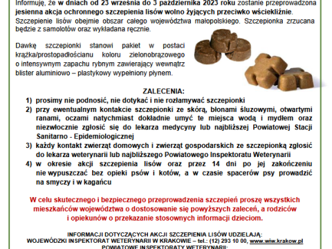 Komunikat, dot. ochronnego szczepienia lisów