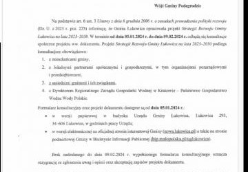 Zawiadomienie Wójta Gminy Łukowica o konsultacjach społecznych projektu Strategii Rozwoju Gminy Łukowica na lata 2023 – 2030