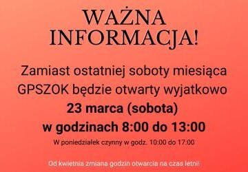 Zmiana godzin otwarcia GPSZOK