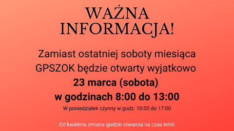 Zmiana godzin otwarcia GPSZOK