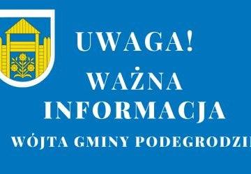 Ogłoszenie Wójta Gminy Podegrodzie o wyłożeniu do publicznego wglądu projektu zmiany miejscowego planu zagospodarowania przestrzennego Gminy Podegrodzie wraz z prognozą oddziaływania na środowisko