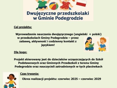 Rekrutacja dzieci do projektu „Let’s play! Dwujęzyczne przedszkolaki w Gminie Podegrodzie”