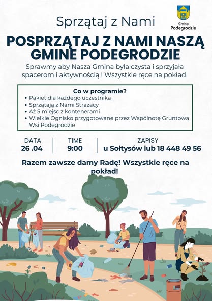 aktualizacja - zmiana terminu - POSPRZĄTAJ Z NAMI MAŁOPOLSKĘ! 2025 🌿na terenie Gminy Podegrodzie !