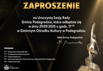 Zaproszenie do wzięcia udziału w XVIII uroczystej sesji Rady Gminy Podegrodzie