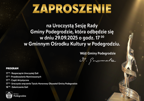 Zaproszenie do wzięcia udziału w XVIII uroczystej sesji Rady Gminy Podegrodzie