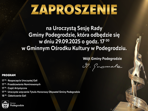 Zaproszenie do wzięcia udziału w XVIII uroczystej sesji Rady Gminy Podegrodzie