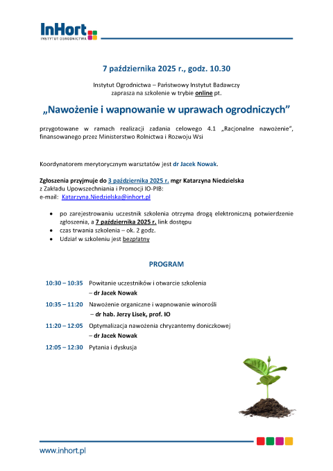 Szkolenie online "Nawożenie i wapnowanie w uprawach ogrodniczych"