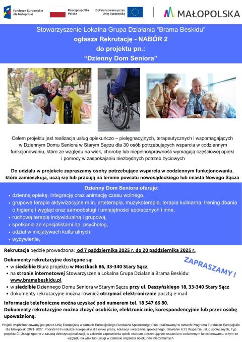REKRUTACJA DO PROJEKTU PN. „DZIENNY DOM SENIORA” – NABÓR 2