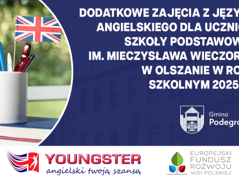 Dodatkowe zajęcia z języka angielskiego dla uczniów  Szkoły Podstawowej im. Mieczysława Wieczorka w Olszanie w roku szkolnym 2025/26