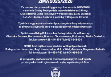 Zimowe Utrzymanie Dróg Gminnych w sezonie 2025/2026 na terenie Gminy Podegrodzie