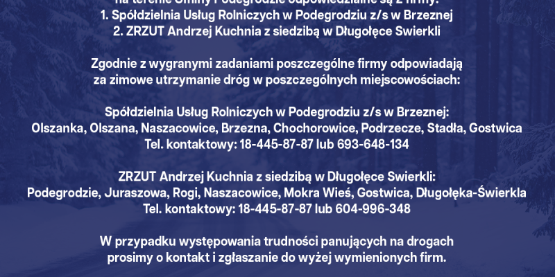 Zimowe Utrzymanie Dróg Gminnych w sezonie 2025/2026 na terenie Gminy Podegrodzie