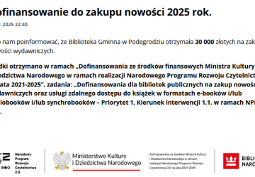 Biblioteka Gminna w Podegrodziu z Dofinansowaniem