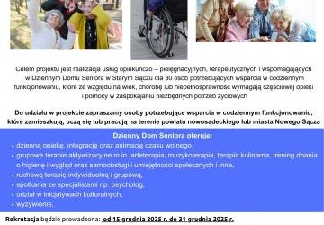 Stowarzyszenie Lokalna Grupa Działania „Brama Beskidu” ogłasza rekrutację do projektu pn. „Dzienny Dom Seniora”.