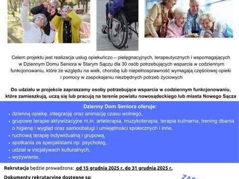 Stowarzyszenie Lokalna Grupa Działania „Brama Beskidu” ogłasza rekrutację do projektu pn. „Dzienny Dom Seniora”.
