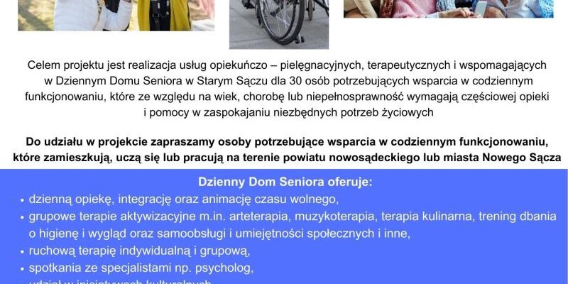 Stowarzyszenie Lokalna Grupa Działania „Brama Beskidu” ogłasza rekrutację do projektu pn. „Dzienny Dom Seniora”.