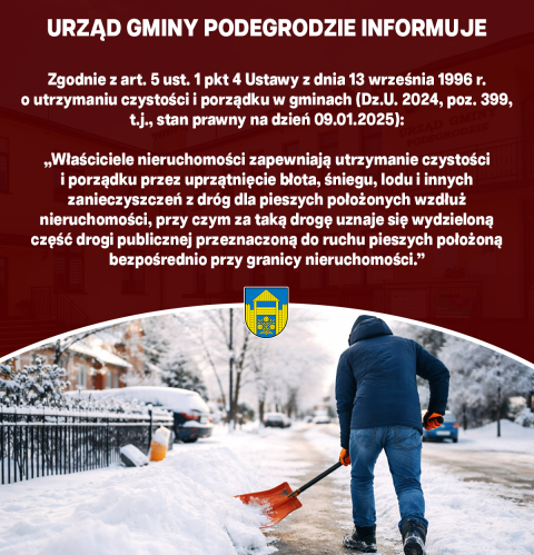 Komunikat w sprawie odśnieżania chodników przy posesjach