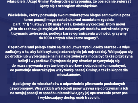 Apel do mieszkańców Gminy Podegrodzie – Pilnuj swojego psa!