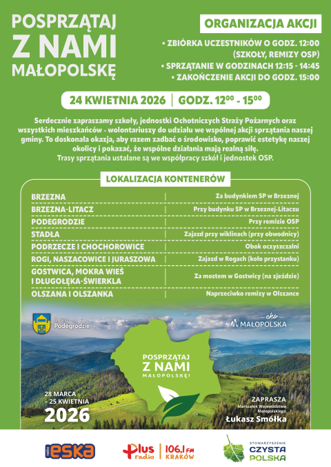 Akcja „Posprzątaj z nami Małopolskę 2026” na terenie Gminy Podegrodzie