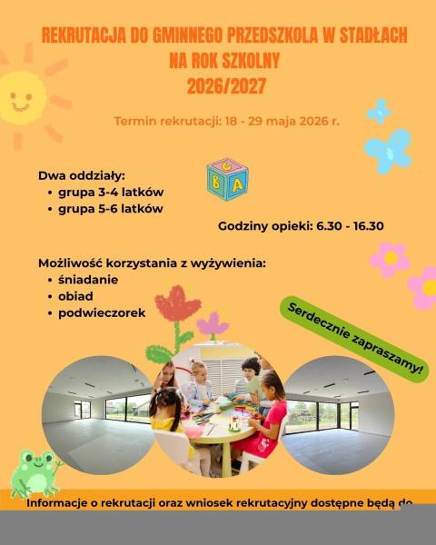 Rekrutacja do Gminnego Przedszkola w Stadłach na rok szkolny 2026/2027