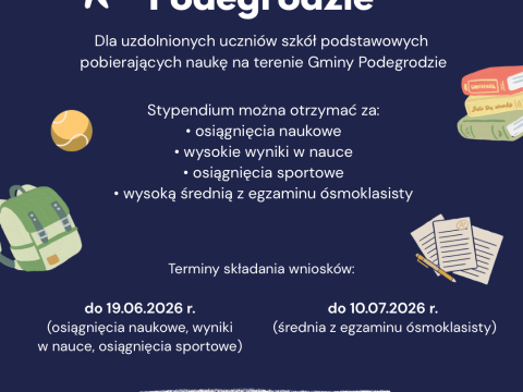 Stypendium Wójta Gminy Podegrodzie dla uzdolnionych uczniów szkół podstawowych pobierających naukę na terenie Gminy Podegrodzie