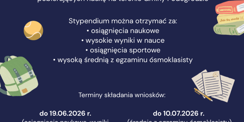Stypendium Wójta Gminy Podegrodzie dla uzdolnionych uczniów szkół podstawowych pobierających naukę na terenie Gminy Podegrodzie