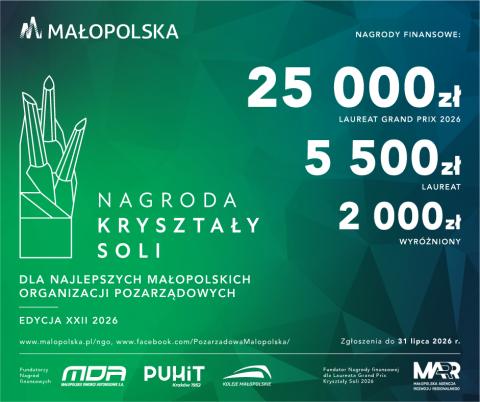 KRYSZTAŁY SOLI 2026 – nagrody dla najlepszych NGO w Małopolsce