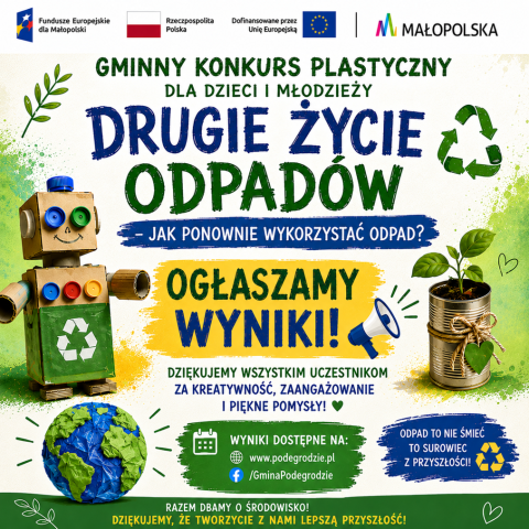 Ogłoszenie wyników Gminnego Konkursu Plastycznego „Drugie życie odpadów – jak ponownie wykorzystać odpad?”