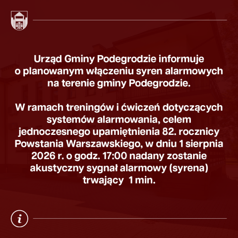 Uruchomienie syren alarmowych w dniu 1 sierpnia 2026 r. – 82. rocznica wybuchu Powstania Warszawskiego