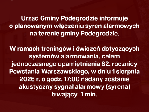 Uruchomienie syren alarmowych w dniu 1 sierpnia 2026 r. – 82. rocznica wybuchu Powstania Warszawskiego