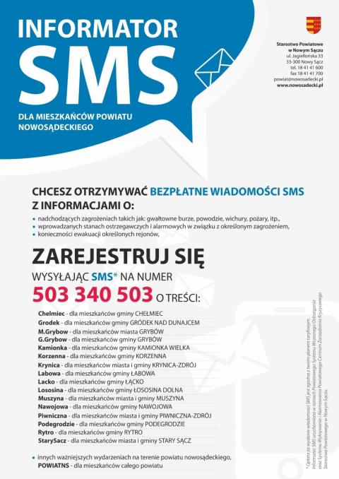 Informator sms dla mieszkańców powiatu nowosądeckiego