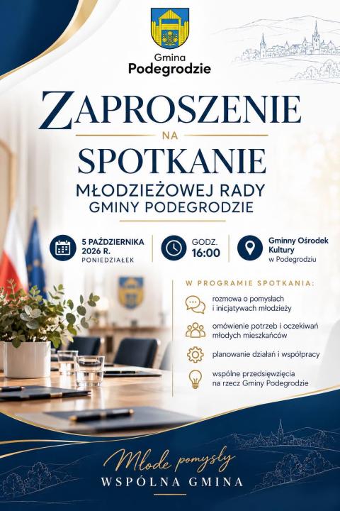 Zaproszenie na spotkanie Młodzieżowej Rady Gminy Podegrodzie