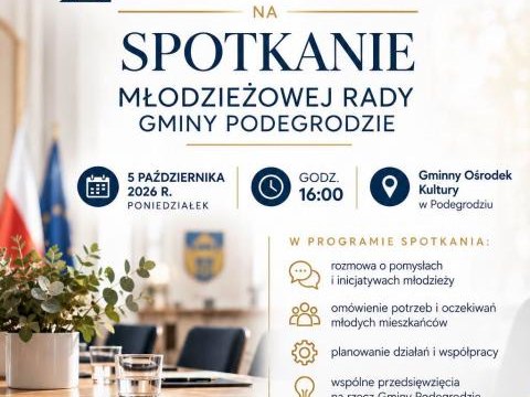 Zaproszenie na spotkanie Młodzieżowej Rady Gminy Podegrodzie