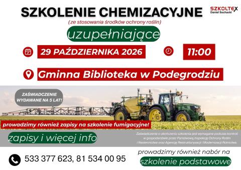 Szkolenie chemizacyjne w Podegrodziu – 29 października 2026 r.