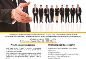 „Kompleksowe wsparcie osób zwolnionych i zagrożonych zwolnieniem z pracy z obszaru Powiatu Nowosądeckiego”,