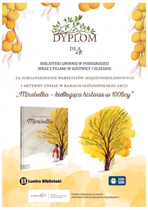 Dyplom dla Biblioteki Gminnej w Podegrodziu