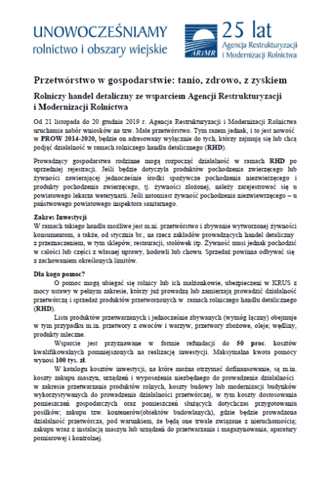 Komunikat medialny Agencji Restrukturyzacji i Modernizacji Rolnictwa