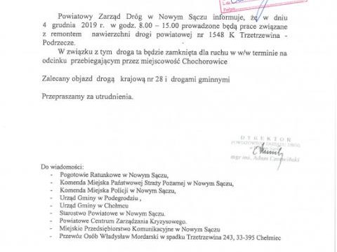 Komunikat - zamknięta droga