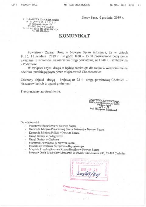 Prace remontowe na drodze nr 1548 K Trzetrzewina- Podrzecze