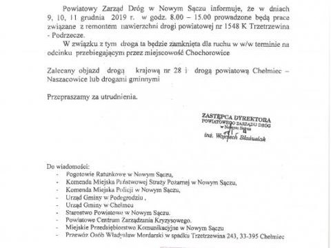 Prace remontowe na drodze nr 1548 K Trzetrzewina- Podrzecze
