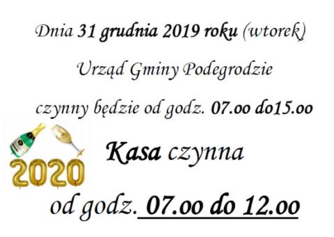 Godziny pracy  Urzędu w Sylwestra