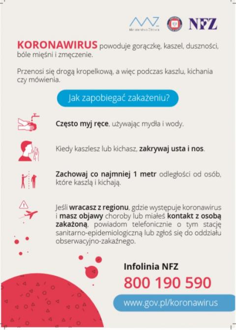 Plakaty w różnych wersjach językowych dot. informacji nt. koronawirusa