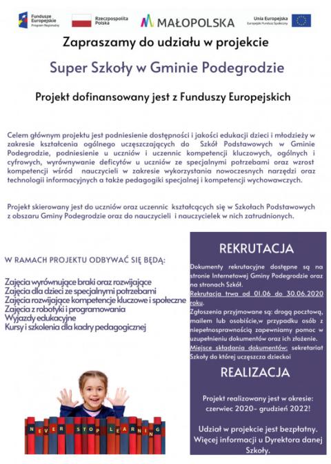 "Super Szkoły w Gminie Podegrodzie" - Rozpoczynamy Rekrutację!!!