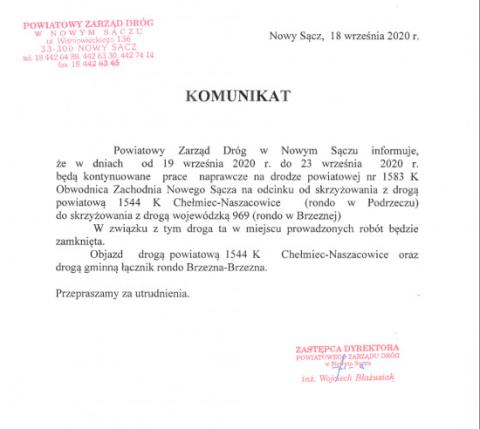 Komunikat PZD w Nowym Saczu