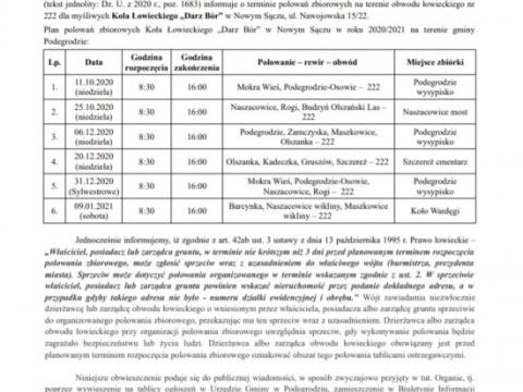Obwieszczenie o terminie polowań zbiorowych