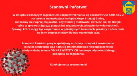 Komunikat o ograniczeniu działalności Urzędu Gminy Podegrodzie