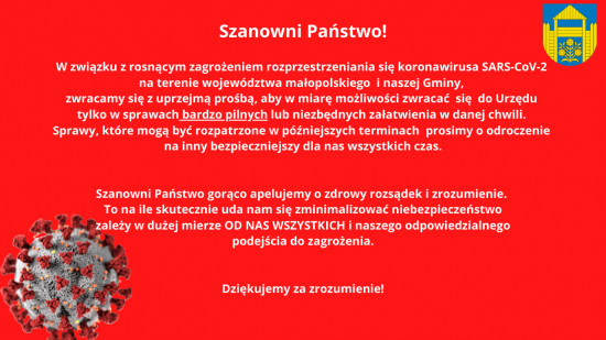 Komunikat o ograniczeniu działalności Urzędu Gminy Podegrodzie