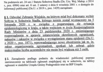Wyborcze zebranie wiejskie w Stadłach odwołane