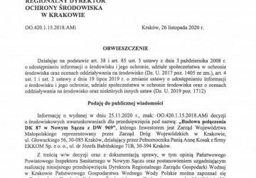 OBWIESZCZENIE Regionalnego Dyrektora Ochrony Środowiska w Krakowie.
