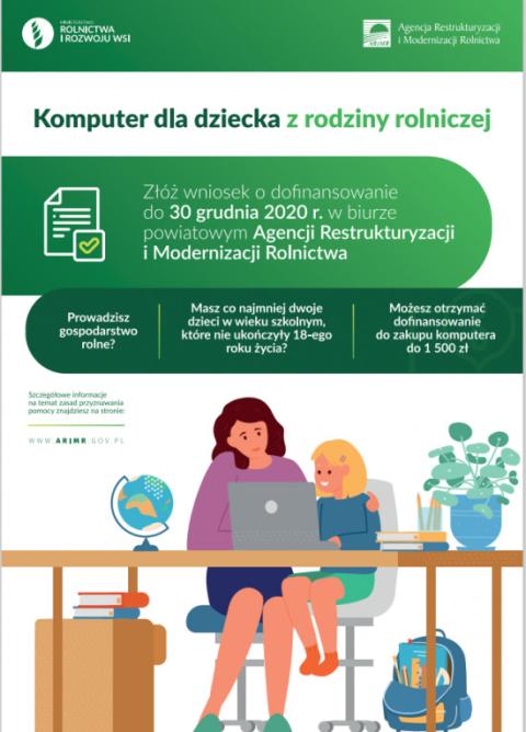 Ogłoszenie ARiMR - pieniądze na zakup komputera dla dziecka z rodziny rolniczej